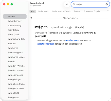 Zoekresultaat woordenboek op de Mac Zoekresultaat woordenboek op de Mac